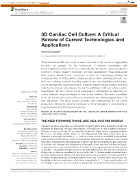 3D Cardiac Cell Culture: a Critical Review of Current Technologies and Applications