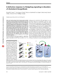 A Defective Response to Hedgehog Signaling in Disorders of Cholesterol Biosynthesis