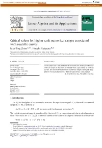 Critical Values for Higher Rank Numerical Ranges Associated with Roulette Curves ∗ Mao-Ting Chien A, ,1, Hiroshi Nakazato B,2