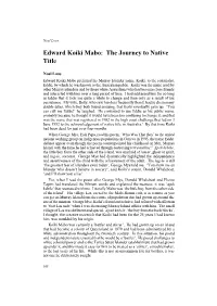 Edward Koiki Mabo: the Journey to Native Title