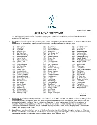 Priority Status for Standard Eligibility Tournaments