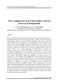 The Completeness and Vulnerability of Road Network in Bangladesh
