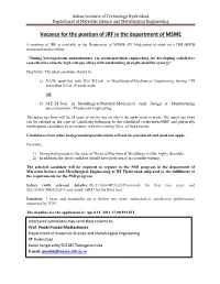 Vacancy for the Position of JRF in the Department of MSME