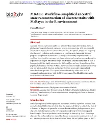 Workflow-Simplified Ancestral State Reconstruction of Discrete Traits with Mrbayes in the R Environment