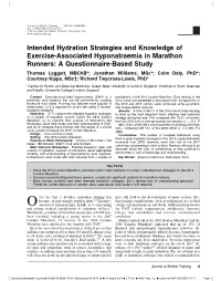 Intended Hydration Strategies and Knowledge of Exercise-Associated Hyponatraemia in Marathon Runners