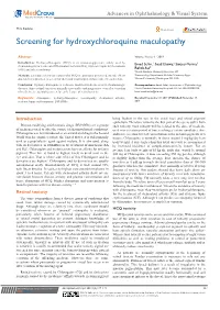 Screening for Hydroxychloroquine Maculopathy