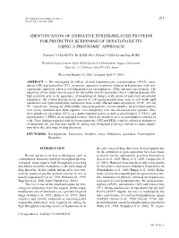 Identification of Oxidative Stress-Related Proteins for Predictive Screening of Hepatotoxicity Using a Proteomic Approach