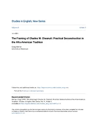 The Framing of Charles W. Chesnutt: Practical Deconstruction in the Afro-American Tradition