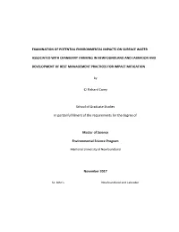 Identification of Potential Environmental Impacts on Surface Water Associated with Cranberry Development in Newfoundland And