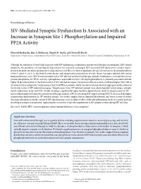 SIV-Mediated Synaptic Dysfunction Is Associated with an Increase in Synapsin Site 1 Phosphorylation and Impaired PP2A Activity