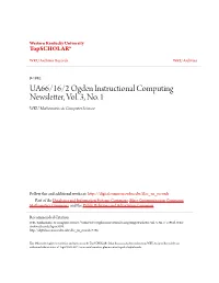 UA66/16/2 Ogden Instructional Computing Newsletter, Vol. 3, No. 1 WKU Mathematics & Computer Science