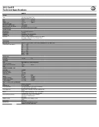 2012 Golf R Technical Specifications