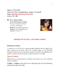 Important Stanza and Verse Forms Lecture No: 200