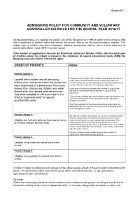Admissions Policy for Community and Voluntary Controlled Schools for the School Year 2016/17