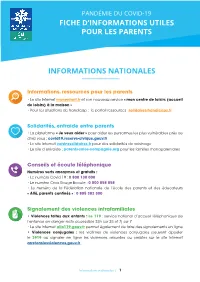 Fiche D'informations Utiles Pour Les Parents
