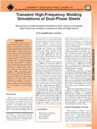 Transient High-Frequency Welding Simulations of Dual-Phase Steels