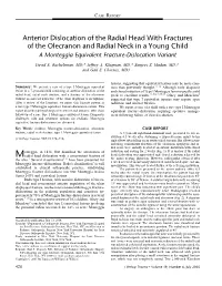 Anterior Dislocation of the Radial Head with Fractures of the Olecranon and Radial Neck in a Young Child a Monteggia Equivalent Fracture-Dislocation Variant