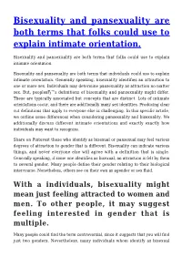 Bisexuality and Pansexuality Are Both Terms That Folks Could Use to Explain Intimate Orientation