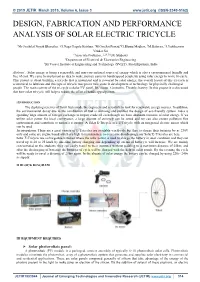 Design, Fabrication and Performance Analysis of Solar Electric Tricycle