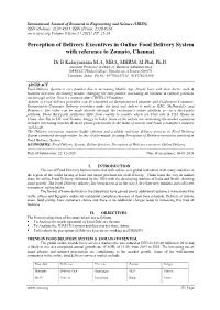 Perception of Delivery Executives in Online Food Delivery System with Reference to Zomato, Chennai