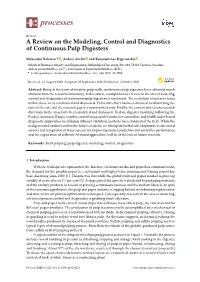 A Review on the Modeling, Control and Diagnostics of Continuous Pulp Digesters