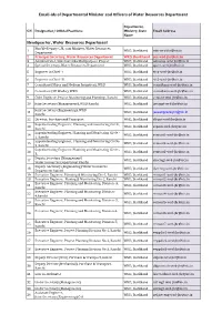 Email Ids of Departmental Officers of Water Resources Department