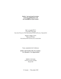 Quebec' International Strategies: Mastering Globalization and New