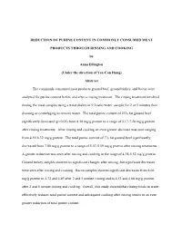REDUCTION of PURINE CONTENT in COMMONLY CONSUMED MEAT PRODUCTS THROUGH RINSING and COOKING by Anna Ellington (Under the Directio