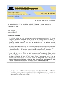 The Need for Further Reform of the Law Relating to Industrial Action