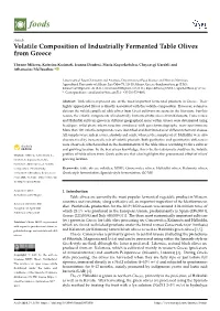 Volatile Composition of Industrially Fermented Table Olives from Greece