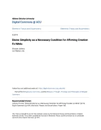 Divine Simplicity As a Necessary Condition for Affirming Creation Ex Nihilo