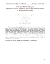Mother Or Adapted Tongue: the Discursive and Pragmatic Effects of Code-Switching in Content-Based Learning