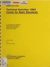Technical Activities 1983 Center for Basic Standards