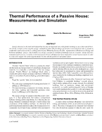 Thermal Performance of a Passive House: Measurements and Simulation