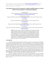 Conceptual Framework for Therapeutic Training with Biofeedback in Virtual Reality: First Evaluation of a Relaxation Simulator