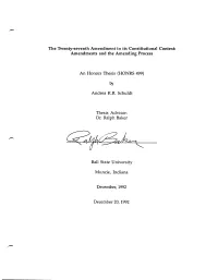 The Twenty-Seventh Amendment in Its Constitutional Context: Amendments and the Amending Process