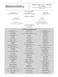 Editorial Advisory Board Editor-In-Chief: Alanna Schepartz Associate Editors Executive Editors Managing Editor