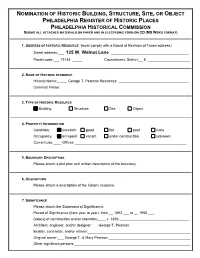Nomination of Historic Building, Structure, Site, Or