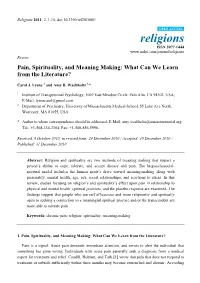 Pain, Spirituality, and Meaning Making: What Can We Learn from the Literature?