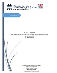 Policy Paper on Prevention of Identity-Based Violence in Burundi