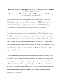 Qualcomm Announces 4G LTE Advanced Category 6 Embedded Connectivity Platform for Mobile Computing Products — Fourth-Generation
