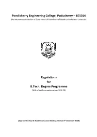 Regulations for B.Tech. Degree Programme (With Effect from Academic Year 2018-19)