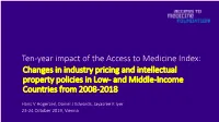 Ten-Year Impact of the Access to Medicine Index: Changes in Industry Pricing and Intellectual Property Policies in Low- and Middle-Income Countries from 2008-2018