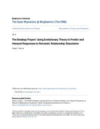 The Breakup Project: Using Evolutionary Theory to Predict and Interpret Responses to Romantic Relationship Dissolution
