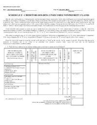 Schedule F - Creditors Holding Unsecured Nonpriority Claims