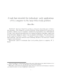 A Task That Exceeded the Technology: Early Applications of the Computer to the Lunar Three-Body Problem *