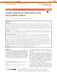 Genetic Diversity of Halla Horses Using Microsatellite Markers Joo-Hee Seo1,2, Kyung-Do Park3, Hak-Kyo Lee3 and Hong-Sik Kong1,2*