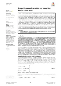 Student Throughput Variables and Properties: Varying Cohort Sizes