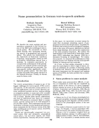 Name Pronunciation in German Text-To-Speech Synthesis