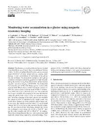 Monitoring Water Accumulation in a Glacier Using Magnetic Resonance Imaging